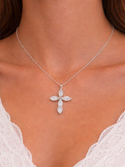 Little Christ Oval Diamonds Necklace 18K WG 1.81 / D 0.31 / White Gold Diamond Cross Charm Necklace