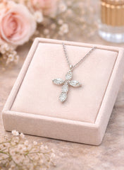 Little Christ Oval Diamonds Necklace 18K WG 1.81 / D 0.31 / White Gold Diamond Cross Charm Necklace