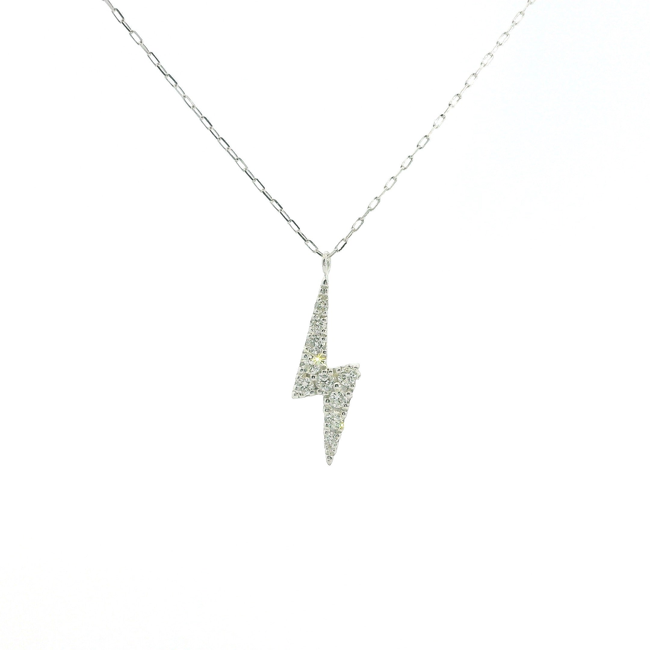 White Gold Charm Necklace with Diamond Lightning Bolt Pendant