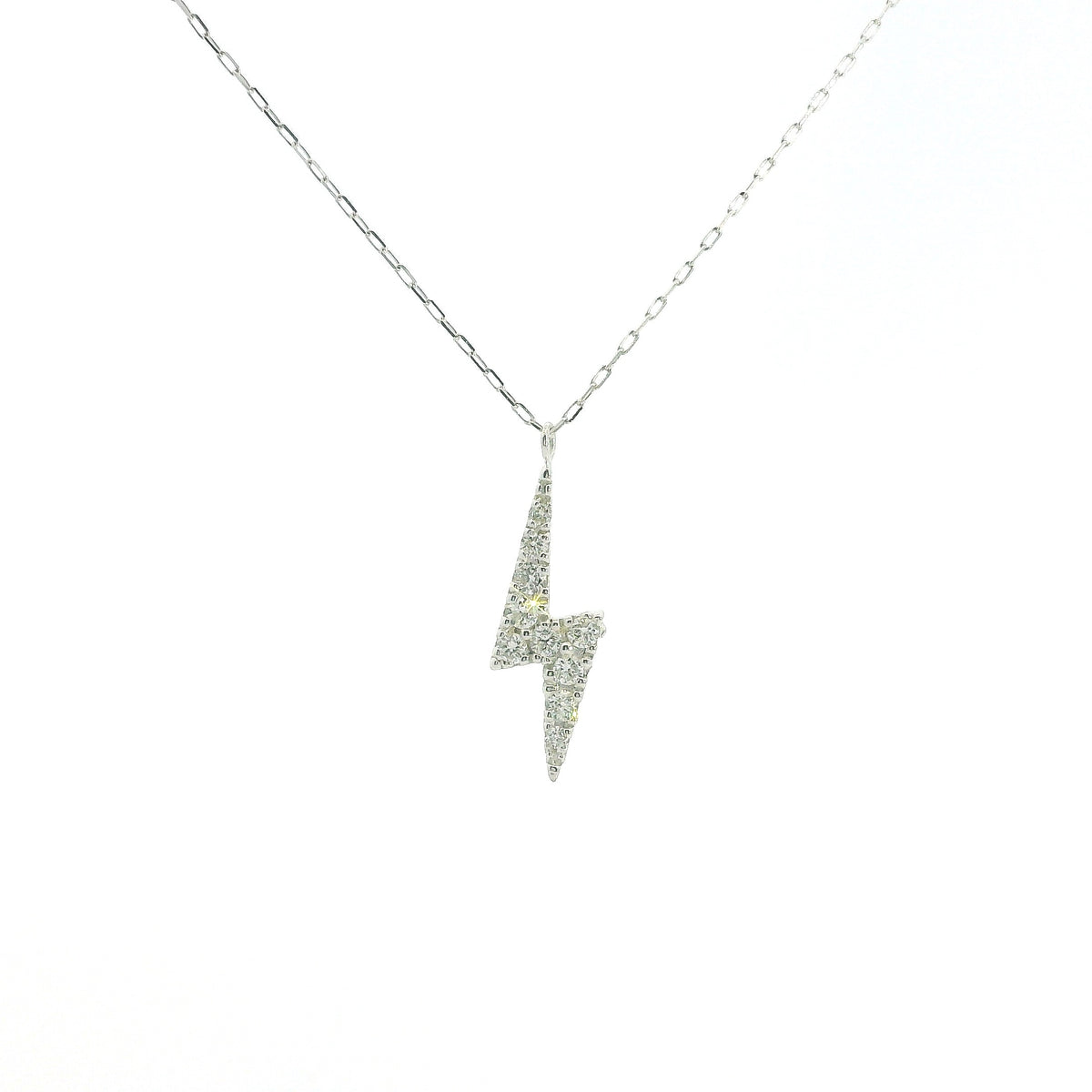 White Gold Charm Necklace with Diamond Lightning Bolt Pendant
