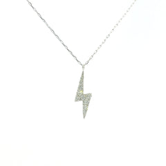 White Gold Charm Necklace with Diamond Lightning Bolt Pendant