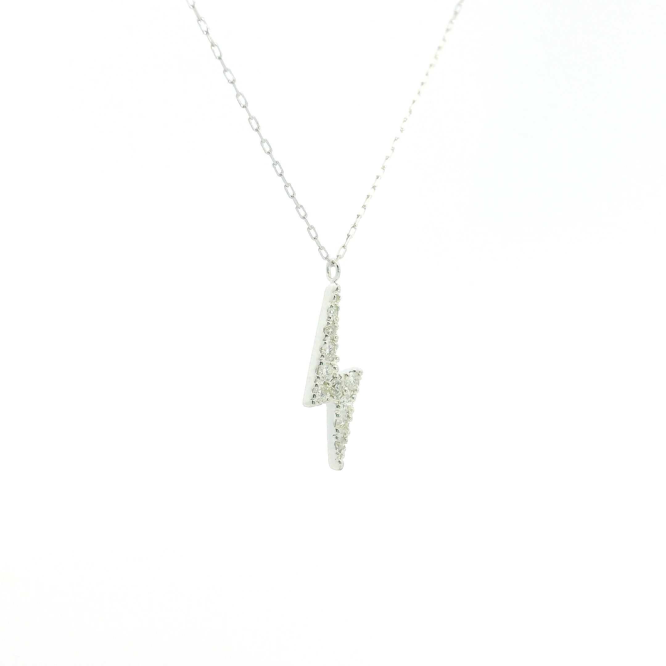 White Gold Charm Necklace with Diamond Lightning Bolt Pendant
