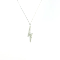 White Gold Charm Necklace with Diamond Lightning Bolt Pendant