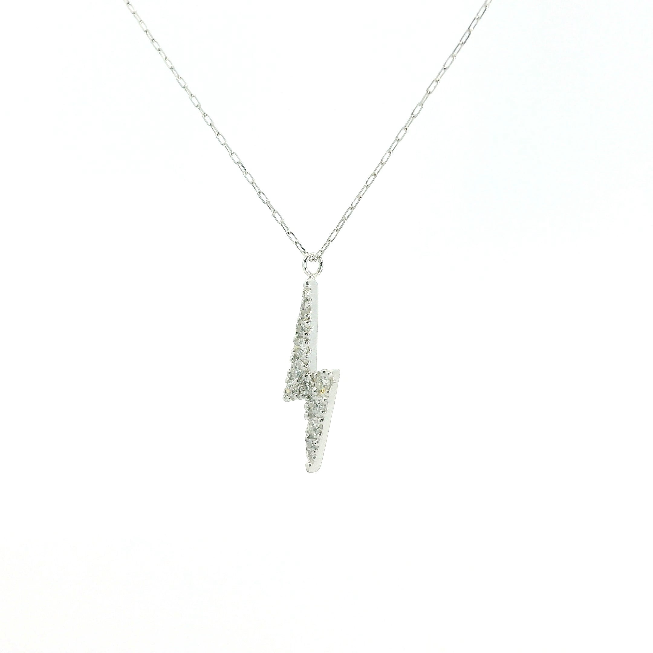 White Gold Charm Necklace with Diamond Lightning Bolt Pendant