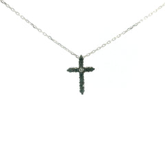 Little Christ Black Diamonds Necklace 18K WG 1.14 / D 0.10 / White Gold over Silver Diamond Cross Charm Necklace