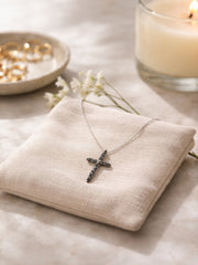 Little Christ Black Diamonds Necklace 18K WG 1.14 / D 0.10 / White Gold over Silver Diamond Cross Charm Necklace