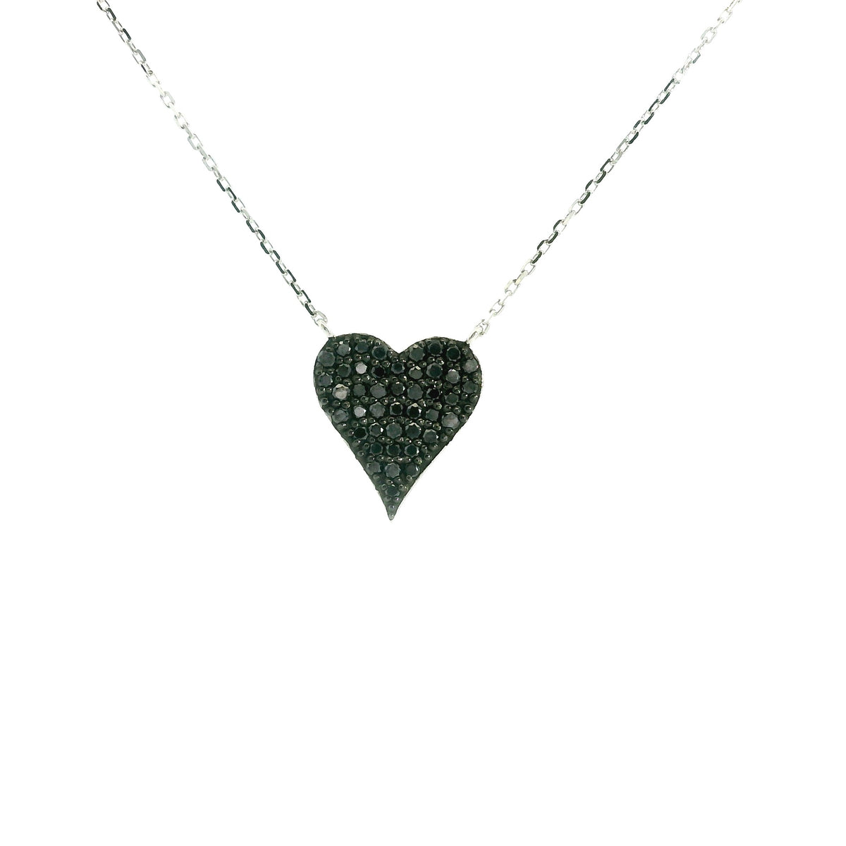 Little Heart Black Diamonds Necklace 18K WG 2.08 / D 0.23 / White Gold Finish Silver Necklace with Fancy Black Diamond Heart Charm