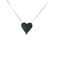 Little Heart Black Diamonds Necklace 18K WG 2.08 / D 0.23 / White Gold Finish Silver Necklace with Fancy Black Diamond Heart Charm