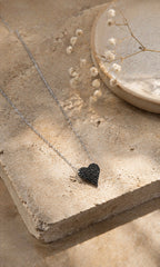 Little Heart Black Diamonds Necklace 18K WG 2.08 / D 0.23 / White Gold Finish Silver Necklace with Fancy Black Diamond Heart Charm