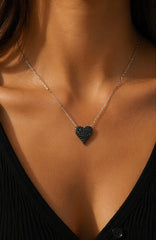 Little Heart Black Diamonds Necklace 18K WG 2.08 / D 0.23 / White Gold Finish Silver Necklace with Fancy Black Diamond Heart Charm