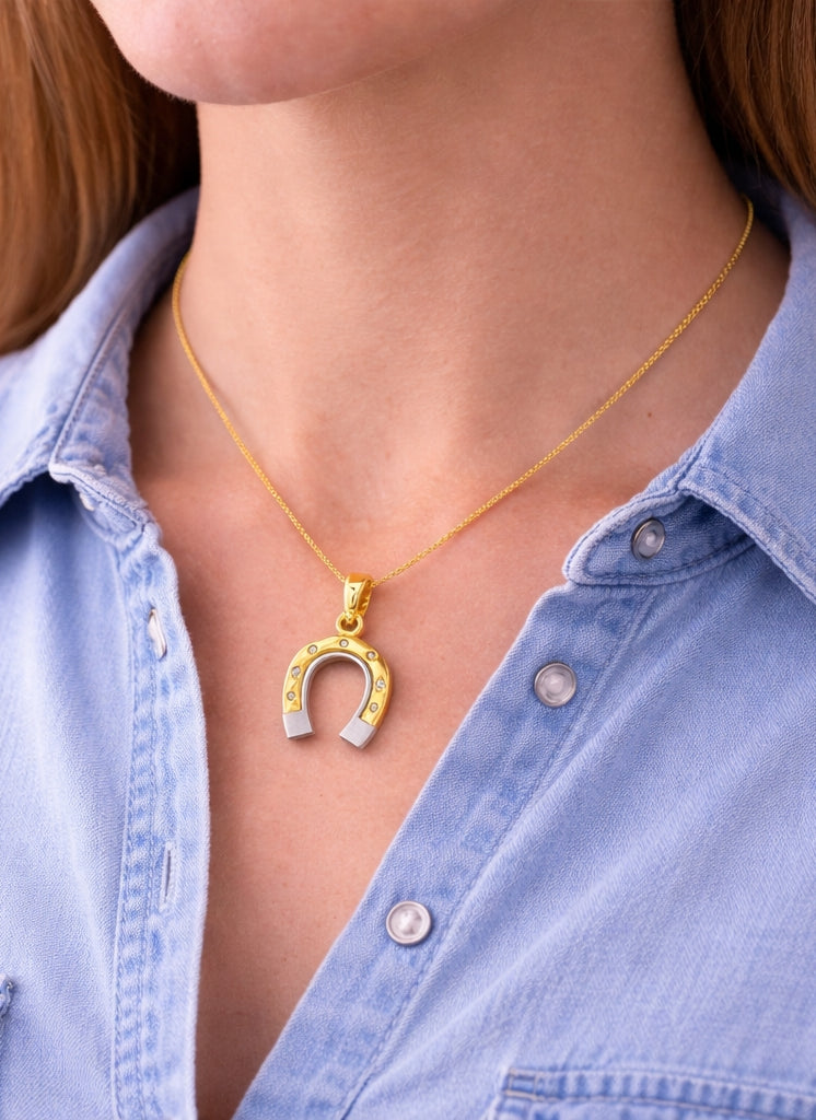 Horseshoe Pendant 18K YWG 2,6 / Romantic Heart Padlock Charm Necklace in Polished Yellow Gold