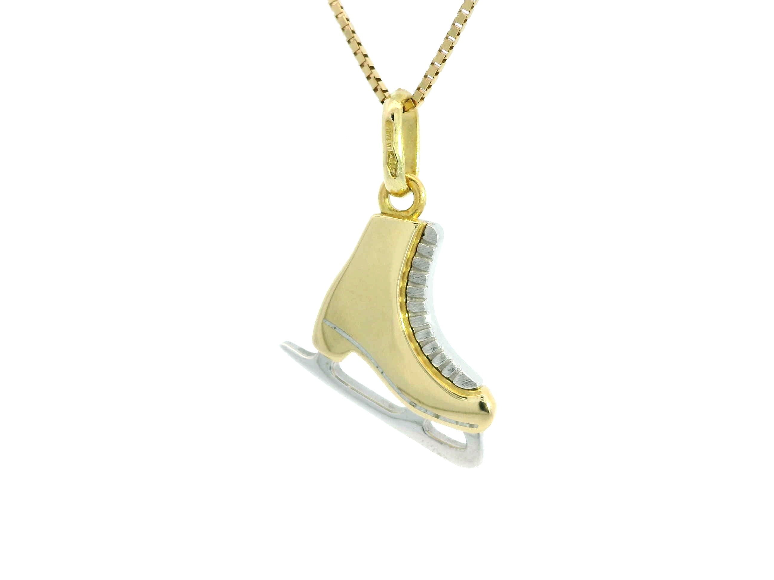 Ice Skate Pendant 18K YWG 2,5 / Polished Yellow Gold Mama Heart Charm Necklace