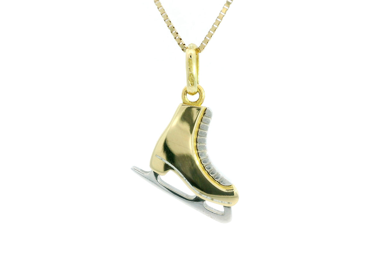Ice Skate Pendant 18K YWG 2,5 / Polished Yellow Gold Mama Heart Charm Necklace