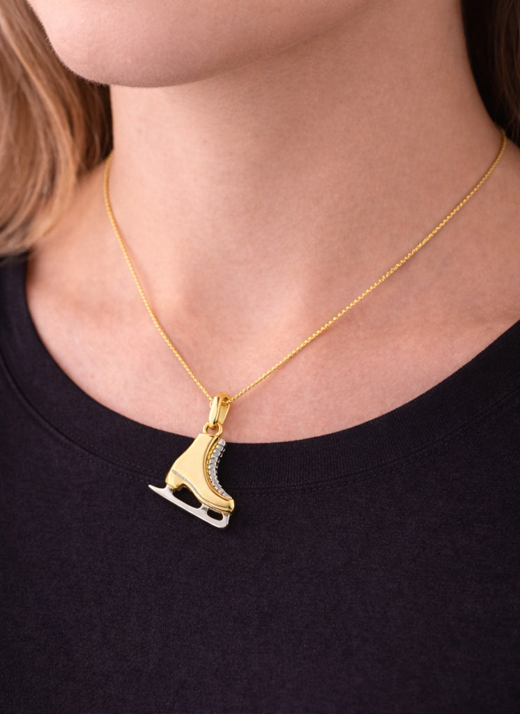 Ice Skate Pendant 18K YWG 2,5 / Polished Yellow Gold Mama Heart Charm Necklace