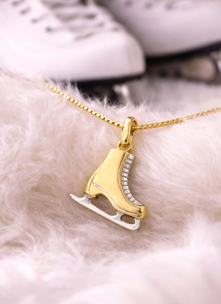 Ice Skate Pendant 18K YWG 2,5 / Polished Yellow Gold Mama Heart Charm Necklace