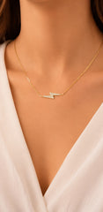 Medium Lightening Bolt Diamonds Necklace 18K YG 2.25 / D 0.19 / Diamond Lightning Bolt Yellow Gold Chain Necklace