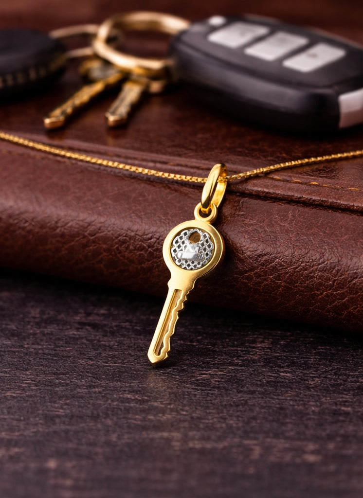 Key Pendant 18K YWG 1,9 / Elegant Yellow Gold Spherical Charm Necklace