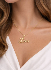 Love Pendant 18K YG 1,7 / Elegant "Love" Script Charm Necklace in Yellow Gold