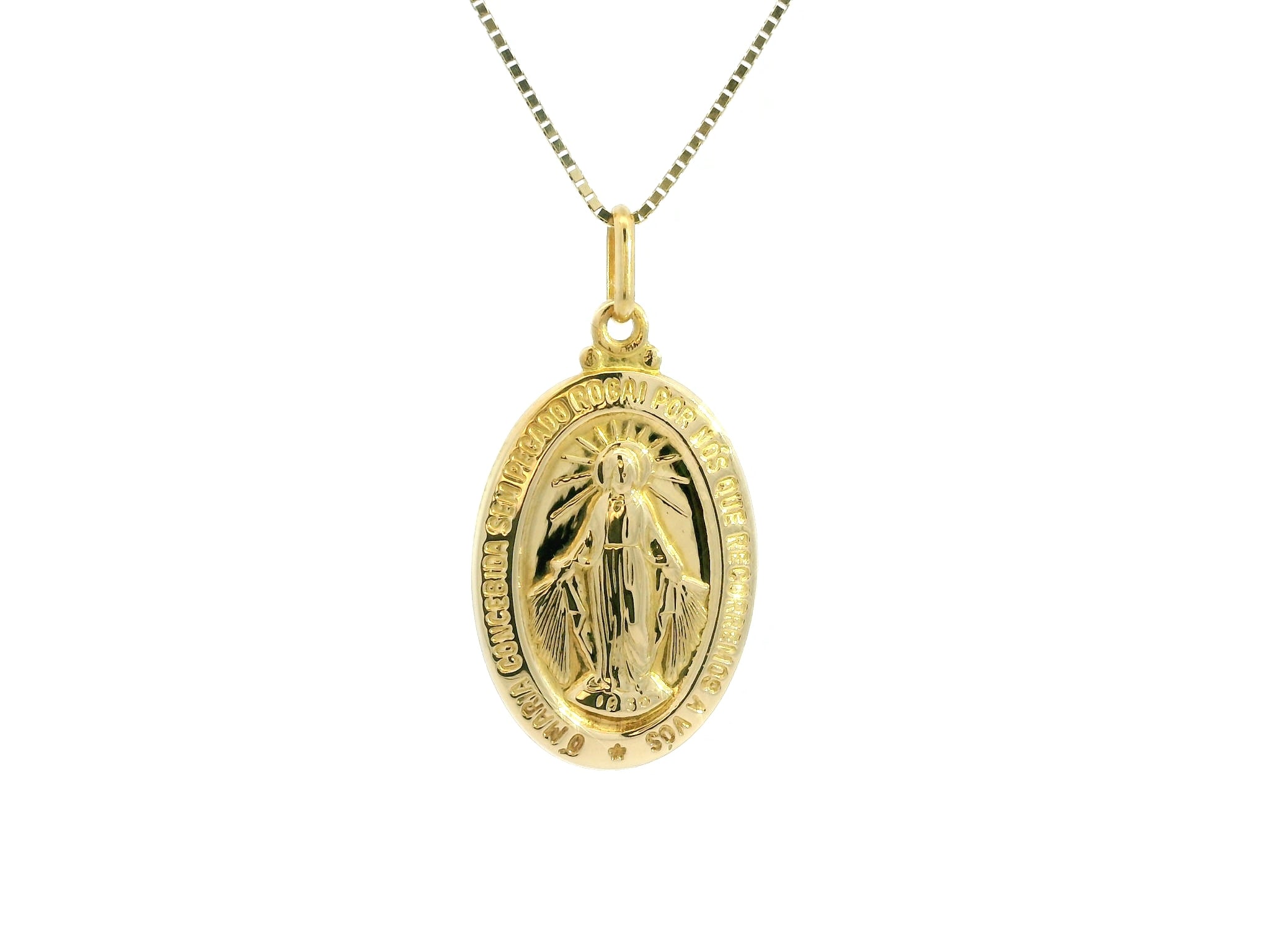 Engraved Yellow Gold Circular Medallion Charm Necklace