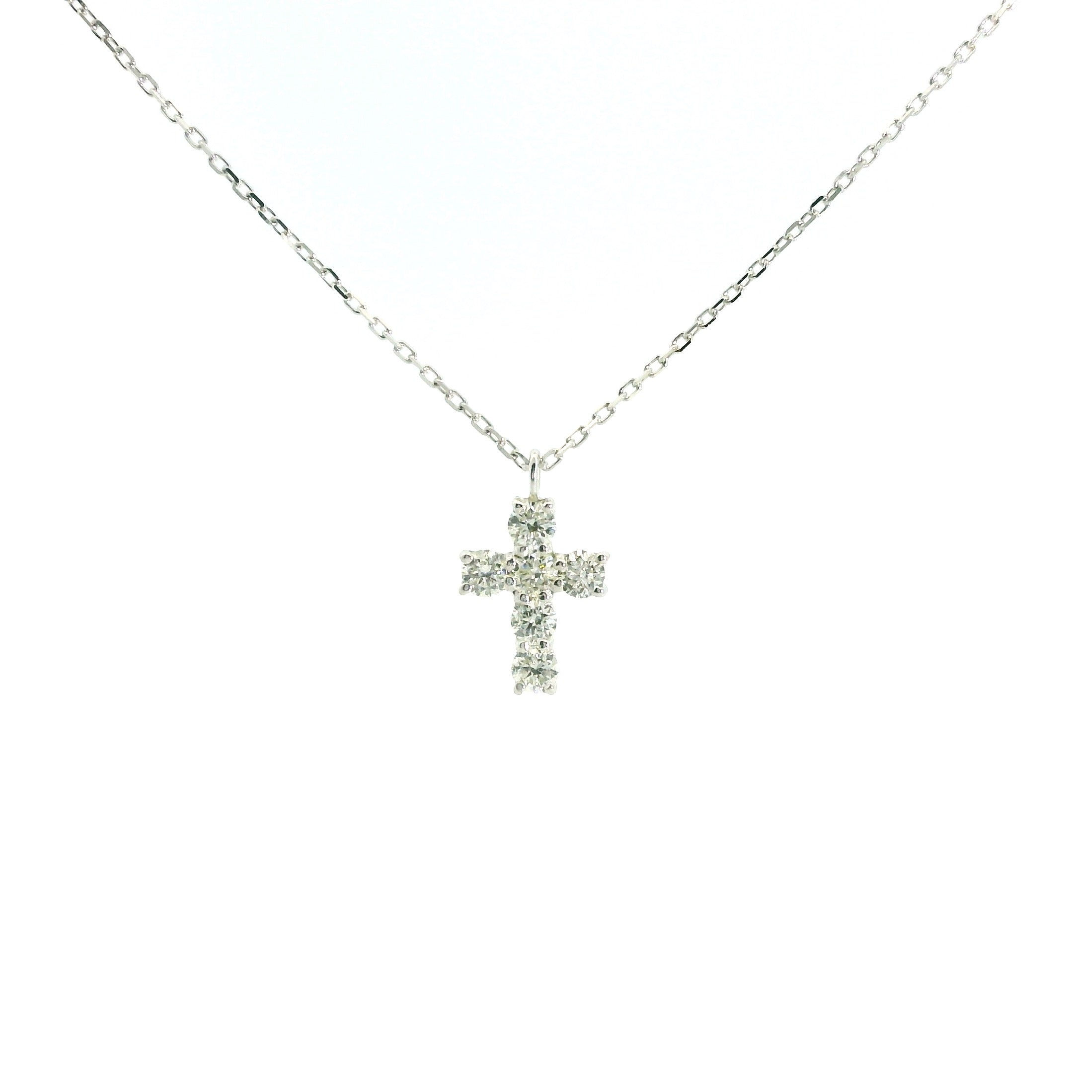 Little Christ Diamonds Necklace 18K WG 1.17 / D 0.20 / White Gold Plated Silver Charm Necklace with Round Cut Diamonds
