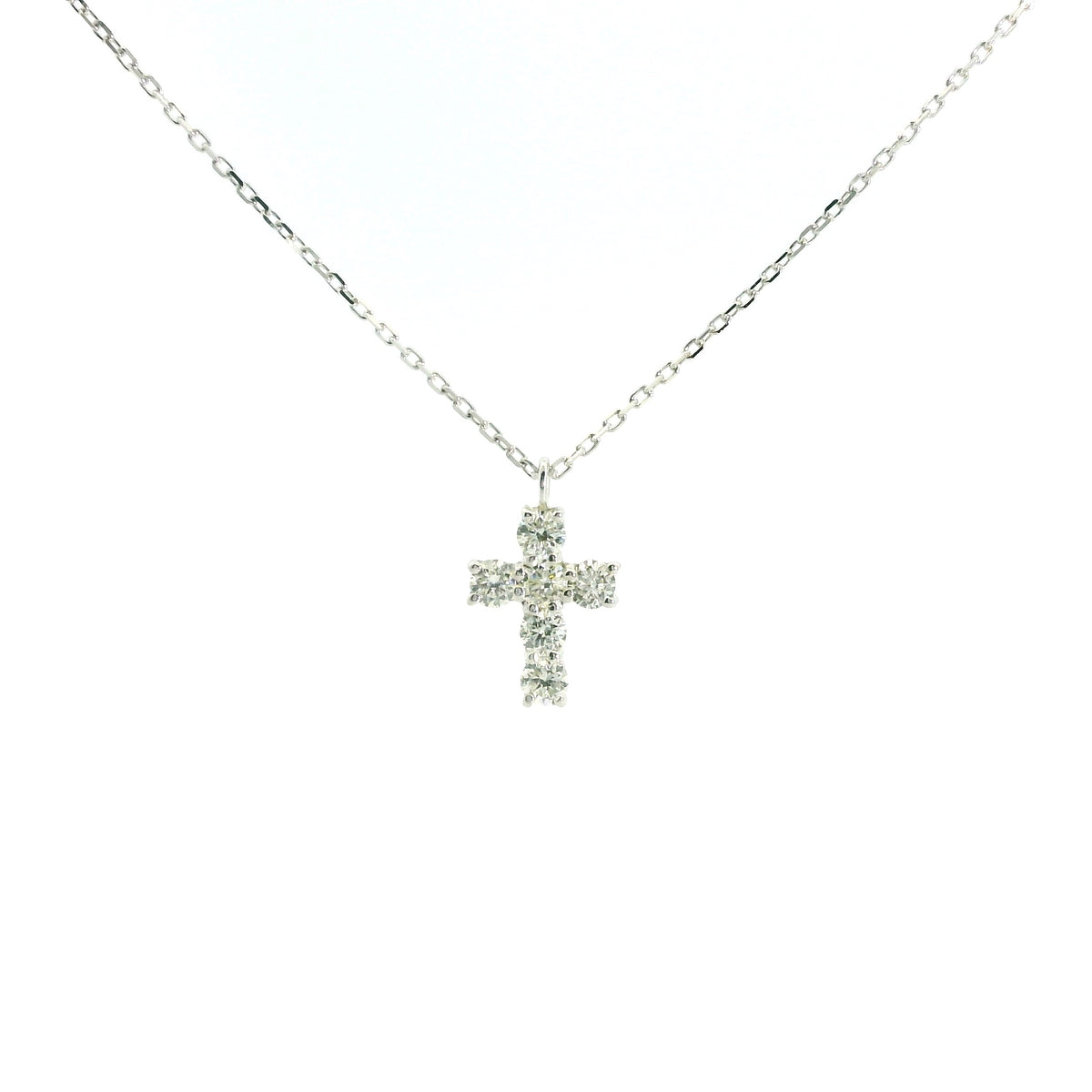 Little Christ Diamonds Necklace 18K WG 1.17 / D 0.20 / White Gold Plated Silver Charm Necklace with Round Cut Diamonds