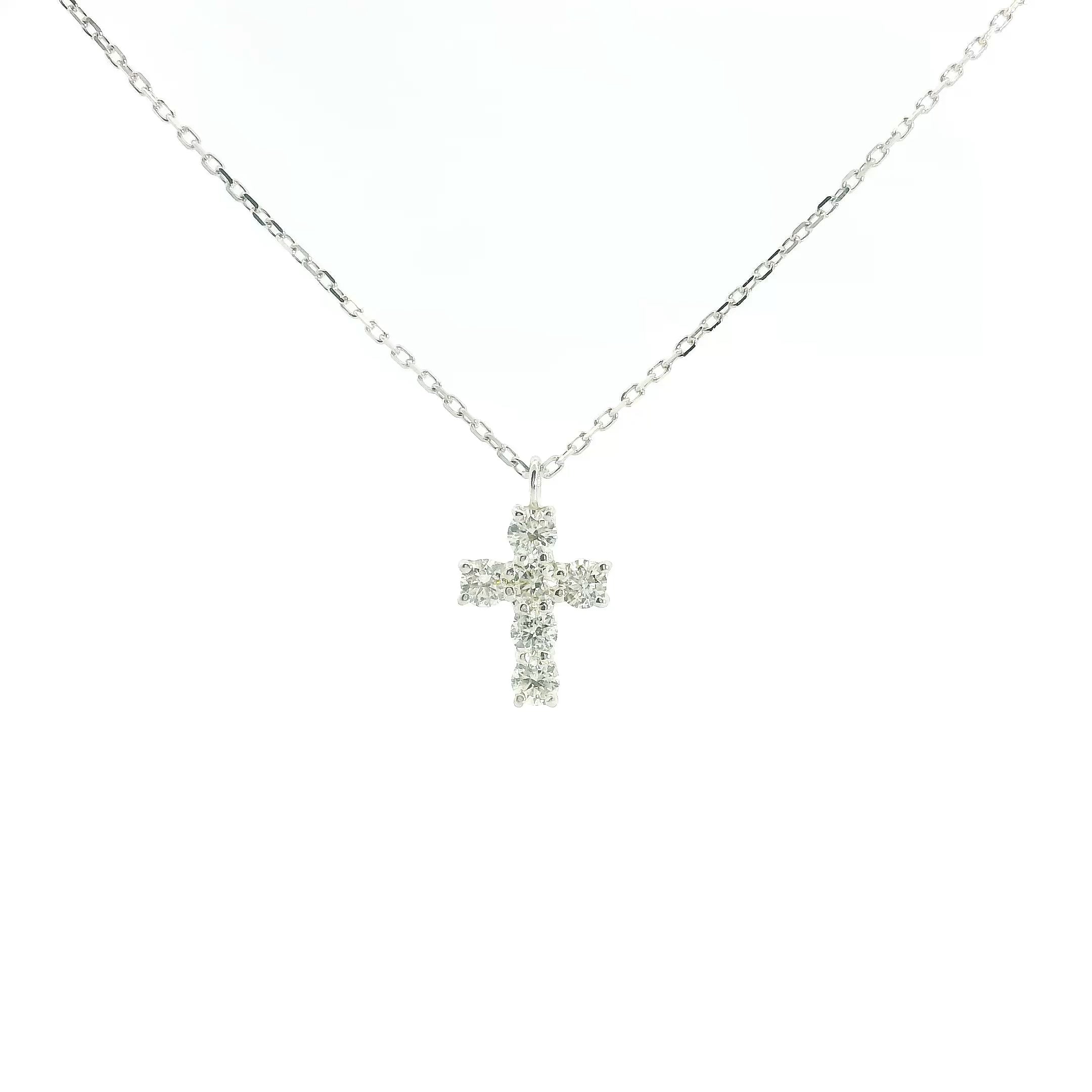 Little Christ Diamonds Necklace 18K WG 1.17 / D 0.20 / White Gold Plated Silver Charm Necklace with Round Cut Diamonds