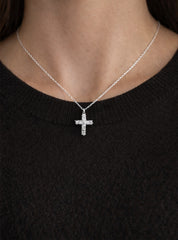 Little Christ Diamonds Necklace 18K WG 1.17 / D 0.20 / White Gold Plated Silver Charm Necklace with Round Cut Diamonds