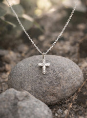 Little Christ Diamonds Necklace 18K WG 1.17 / D 0.20 / White Gold Plated Silver Charm Necklace with Round Cut Diamonds