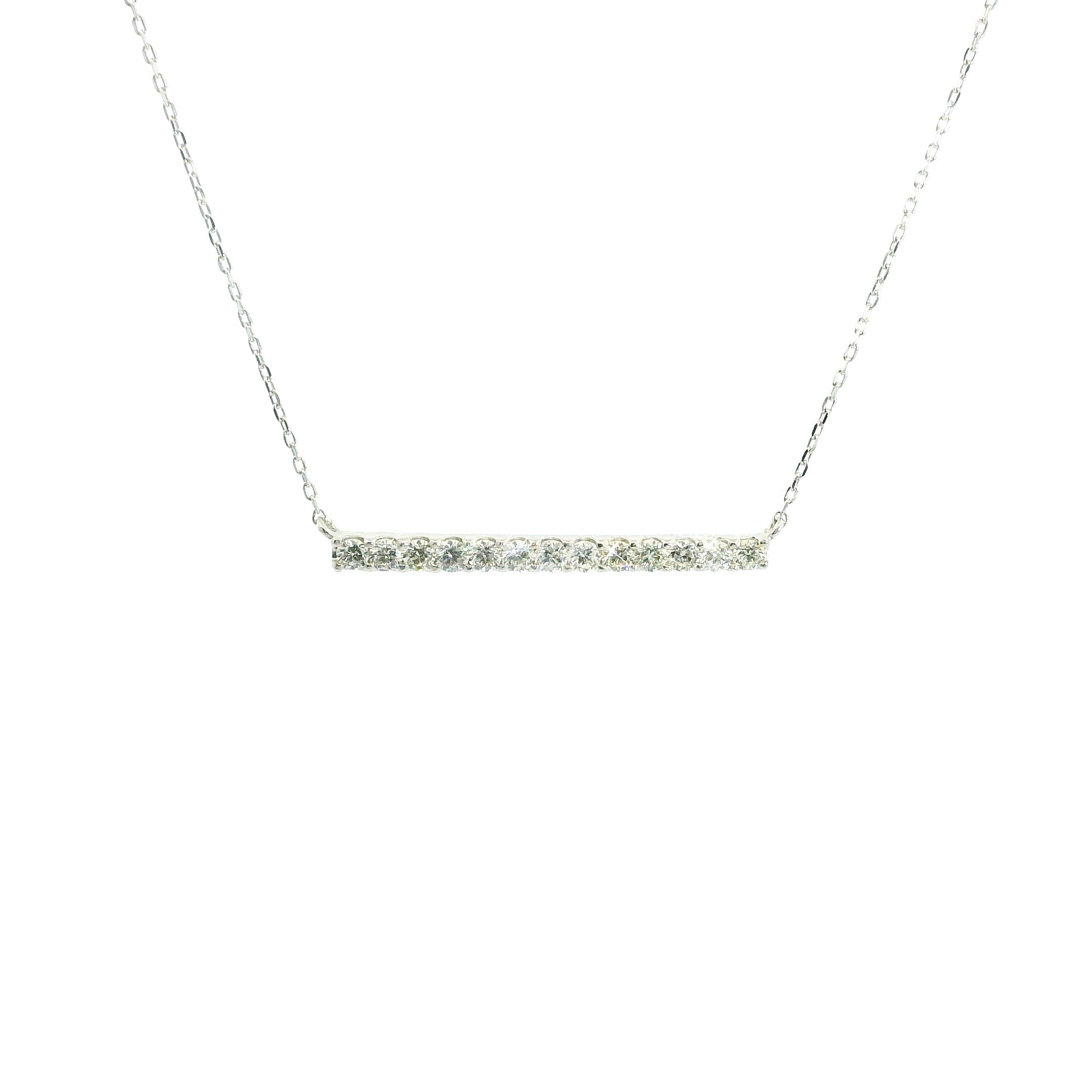 Line Diamonds Necklace 18K WG 1.57 / D 0.33 / White Gold over Silver Round Cut Diamond Bar Necklace