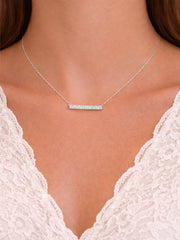 Line Diamonds Necklace 18K WG 1.57 / D 0.33 / White Gold over Silver Round Cut Diamond Bar Necklace
