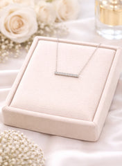 Line Diamonds Necklace 18K WG 1.57 / D 0.33 / White Gold over Silver Round Cut Diamond Bar Necklace