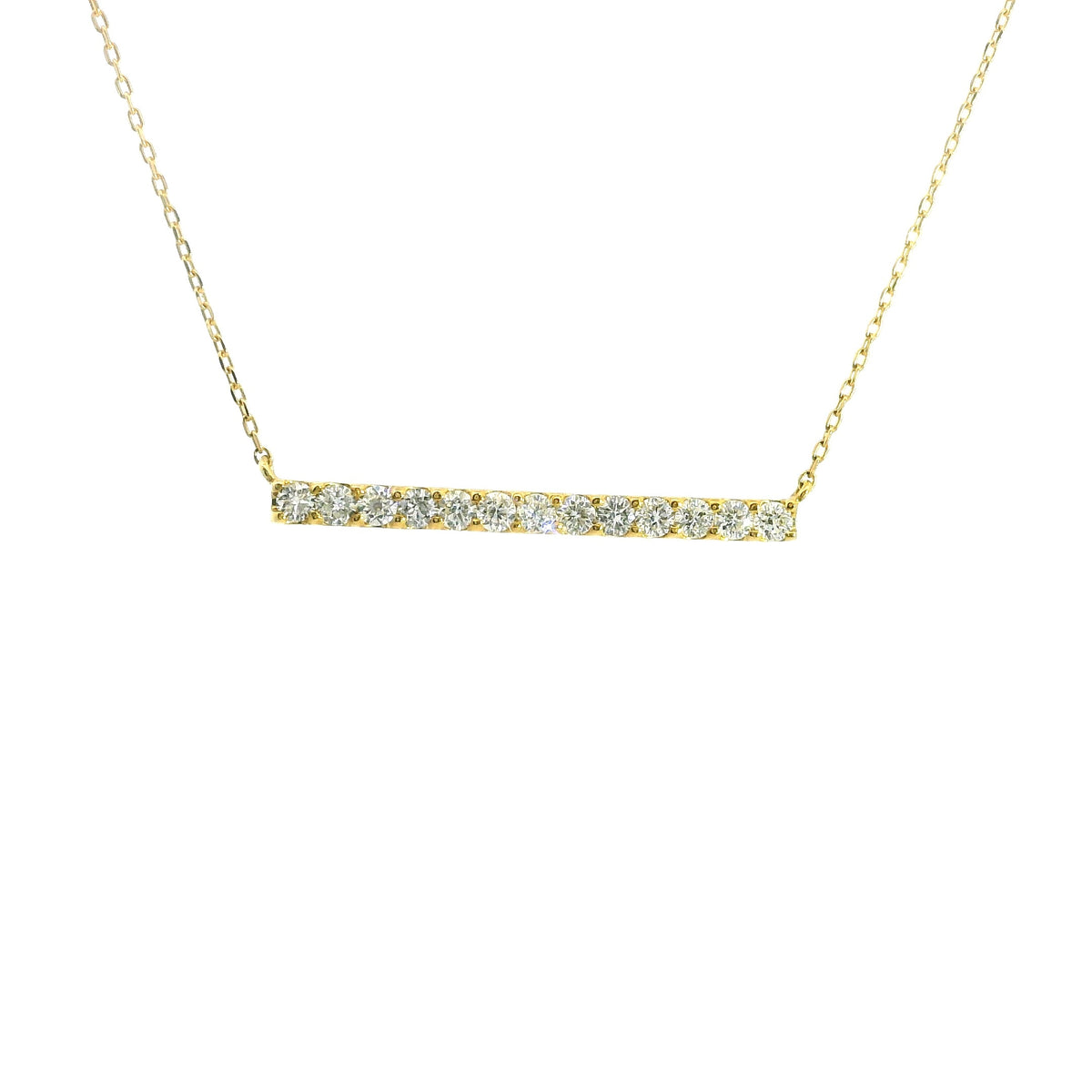 Line Diamonds Necklace 18K YG 1.56 / D 0.33 / Yellow Gold Diamond Bar Necklace with Round Brilliant Cut Diamonds