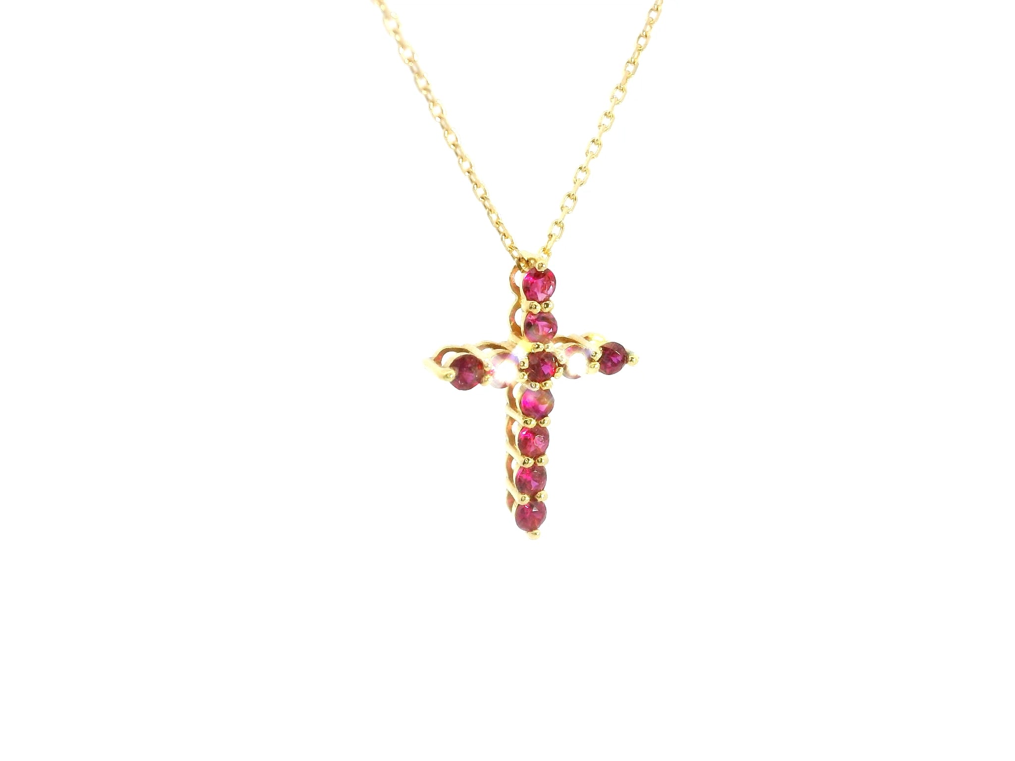 Ruby Cross Necklace 18K YG 1.33 / 0.24 / Yellow Gold Charm Necklace with Red Ruby Cross Pendant