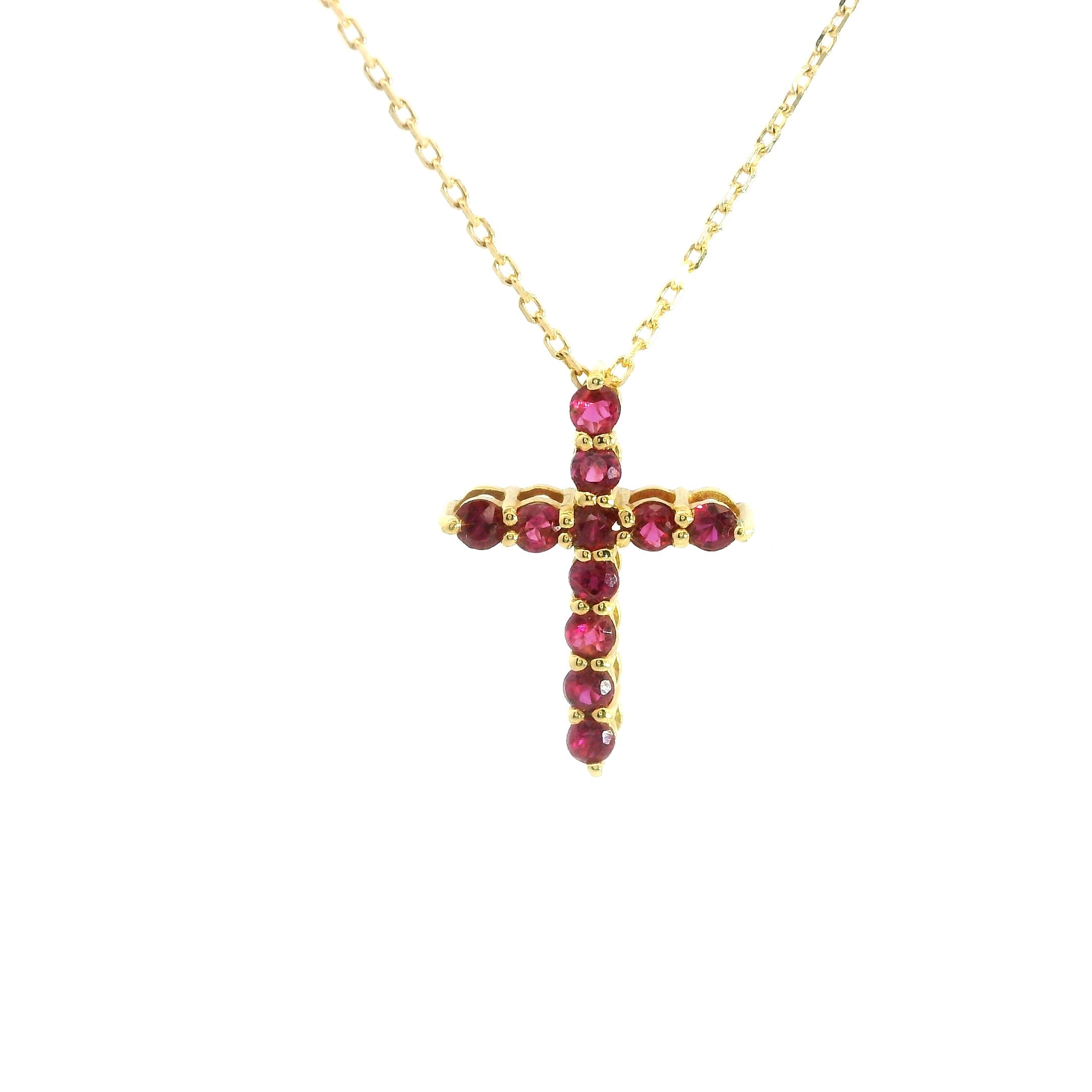 Ruby Cross Necklace 18K YG 1.33 / 0.24 / Yellow Gold Charm Necklace with Red Ruby Cross Pendant
