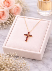 Ruby Cross Necklace 18K YG 1.33 / 0.24 / Yellow Gold Charm Necklace with Red Ruby Cross Pendant