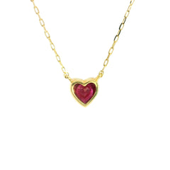 Tiny ruby Heart Necklace 18K YG 0.70 / 0.26 / Heart-Shaped Cabochon Ruby Pendant Necklace in Yellow Gold