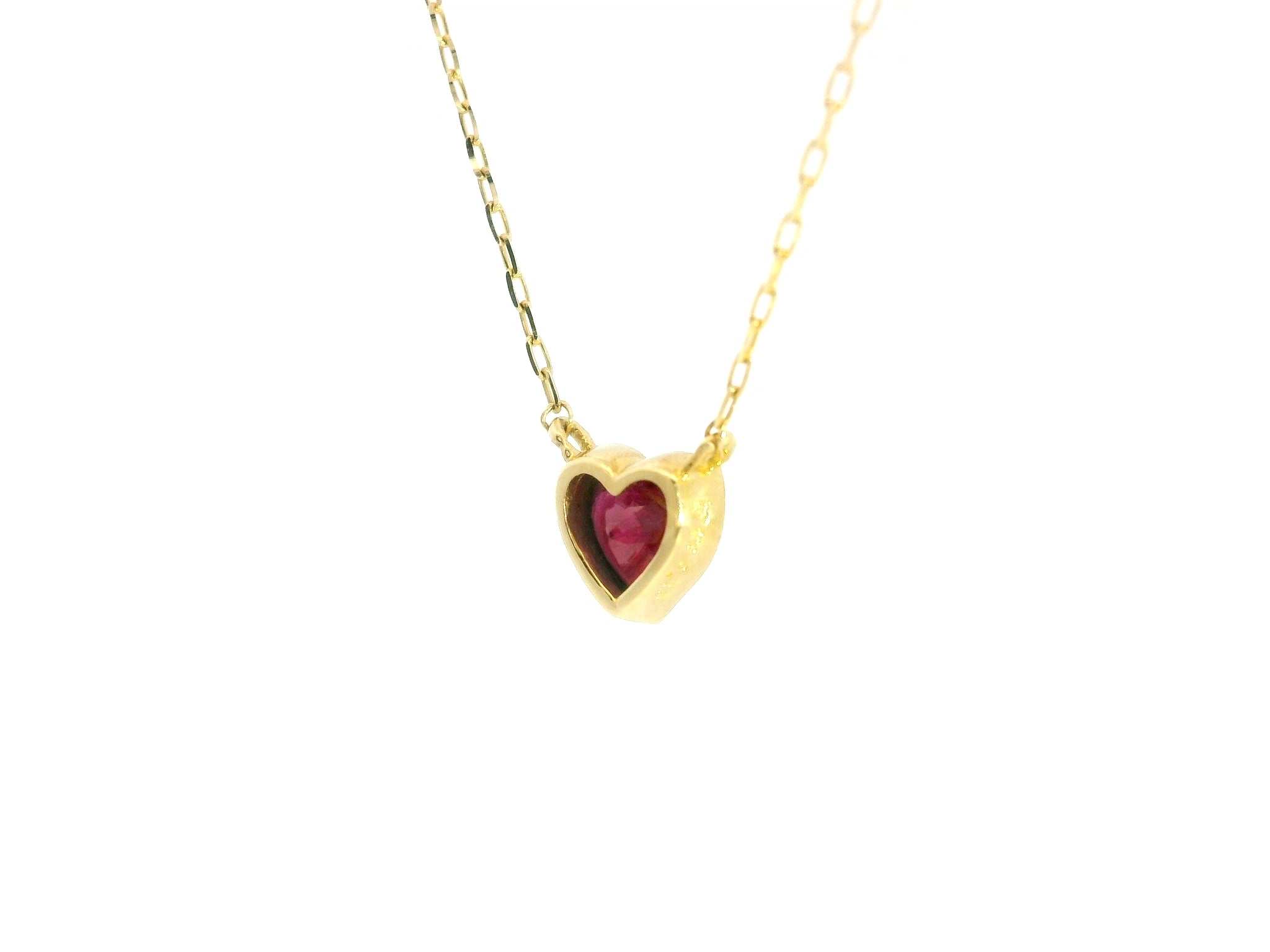 Tiny ruby Heart Necklace 18K YG 0.70 / 0.26 / Heart-Shaped Cabochon Ruby Pendant Necklace in Yellow Gold