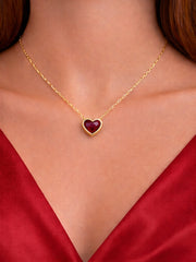 Tiny ruby Heart Necklace 18K YG 0.70 / 0.26 / Heart-Shaped Cabochon Ruby Pendant Necklace in Yellow Gold