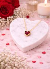 Tiny ruby Heart Necklace 18K YG 0.70 / 0.26 / Heart-Shaped Cabochon Ruby Pendant Necklace in Yellow Gold