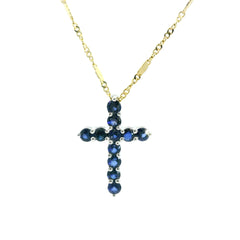Sapphire Cross Pendant WG 18K WG 0.72 / 0.57 / Yellow Gold Charm Necklace with Deep Blue Sapphire Cross Pendant