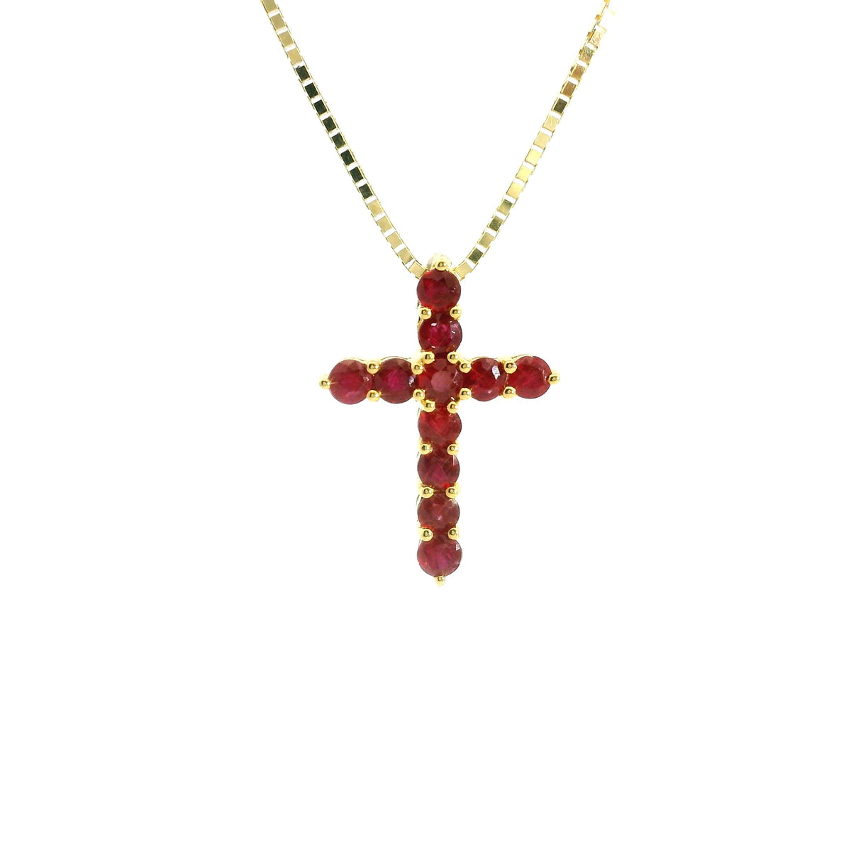 YG Ruby Cross Pendant YG 18K YG 0.78 / D 0.59 / Yellow Gold Charm Necklace with Ruby Cross Pendant