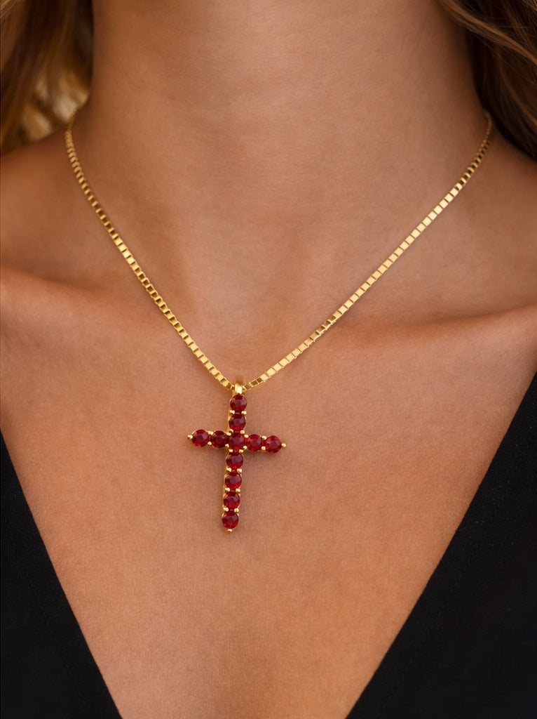 YG Ruby Cross Pendant YG 18K YG 0.78 / D 0.59 / Yellow Gold Charm Necklace with Ruby Cross Pendant