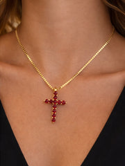 YG Ruby Cross Pendant YG 18K YG 0.78 / D 0.59 / Yellow Gold Charm Necklace with Ruby Cross Pendant