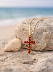YG Ruby Cross Pendant YG 18K YG 0.78 / D 0.59 / Yellow Gold Charm Necklace with Ruby Cross Pendant