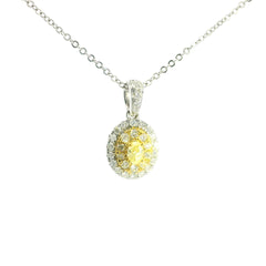 W&Y Gold Oval Diamond Necklace 18K YWG 1.29 / D 0.36 / Fancy Oval Yellow Diamond Halo Necklace in White Gold