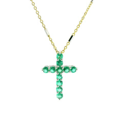 Emerald Cross Pendant WG 18K WG 0.71 / 0.42 / Emerald Cross Pendant on Yellow Gold Charm Necklace