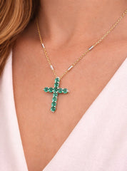Emerald Cross Pendant WG 18K WG 0.71 / 0.42 / Emerald Cross Pendant on Yellow Gold Charm Necklace