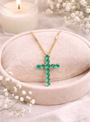 Emerald Cross Pendant WG 18K WG 0.71 / 0.42 / Emerald Cross Pendant on Yellow Gold Charm Necklace