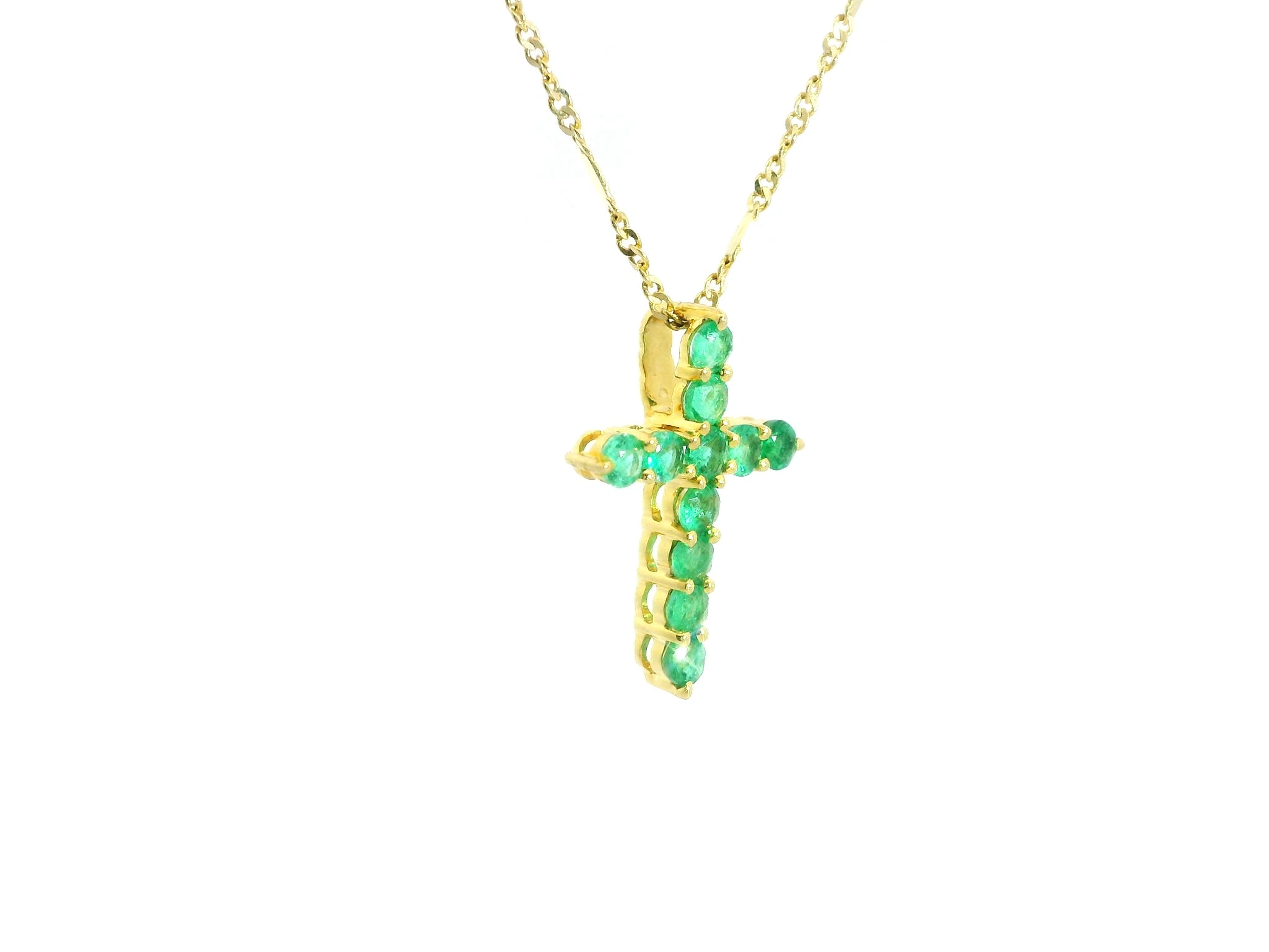 Emerald Cross Pendant YG 18K YG 0.71 / 0.42 / Yellow Gold Charm Necklace with Emerald Cross Pendant
