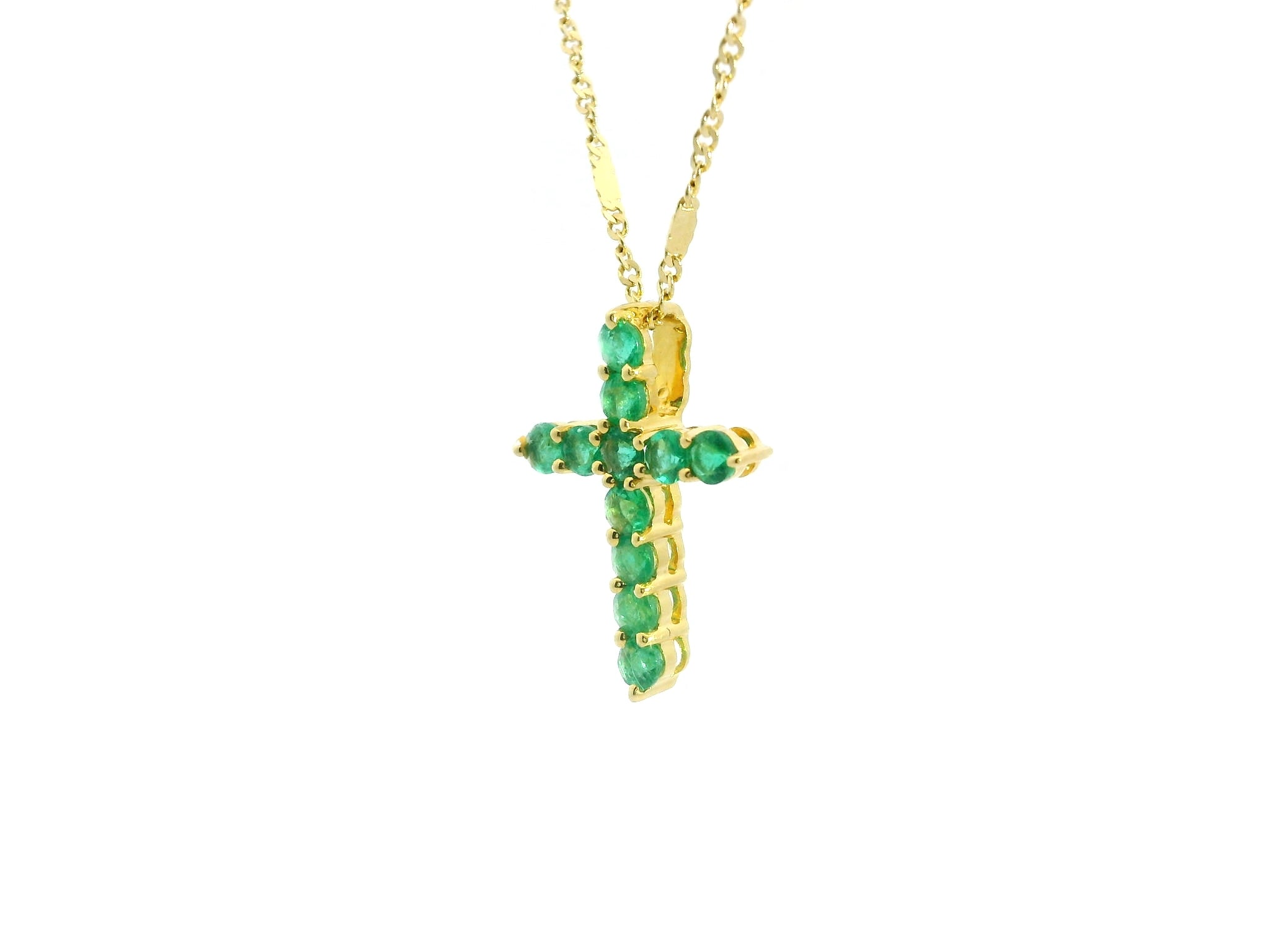 Emerald Cross Pendant YG 18K YG 0.71 / 0.42 / Yellow Gold Charm Necklace with Emerald Cross Pendant